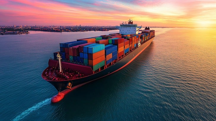 sunset cargo ship stockcake